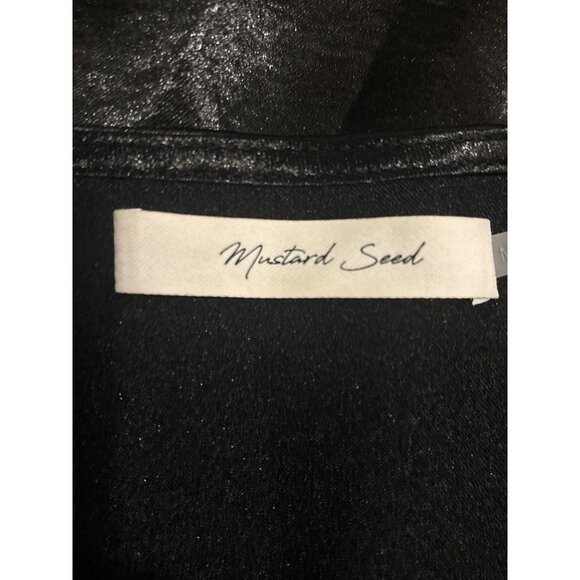 Womens Shiny Black Long Sleeve Button Front Crop Top - Picture 7 of 11